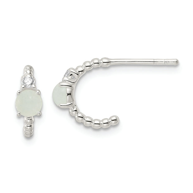 Sterling Silver Polished CZ and Light Blue Quartzite Post Earrings
