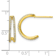 Sterling Silver Polished Gold-tone CZ Post Hoop Earrings
