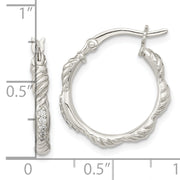 Sterling Silver Polished CZ and Textured Hoop Earrings