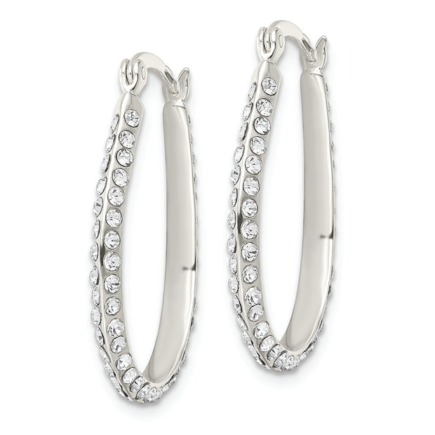 Sterling Silver CZ Oval Hoop Earrings