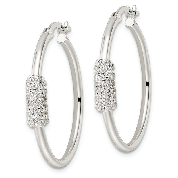 Sterling Silver Polished and CZ Circle Hoop Earrings