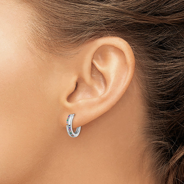 Sterling Silver Rhodium-plated Multicolor CZ Hinged Hoop Earrings