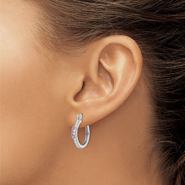 Sterling Silver Rhodium-plated Pink CZ Hoop Earrings