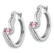 Sterling Silver Rhodium-plated Pink CZ Hoop Earrings
