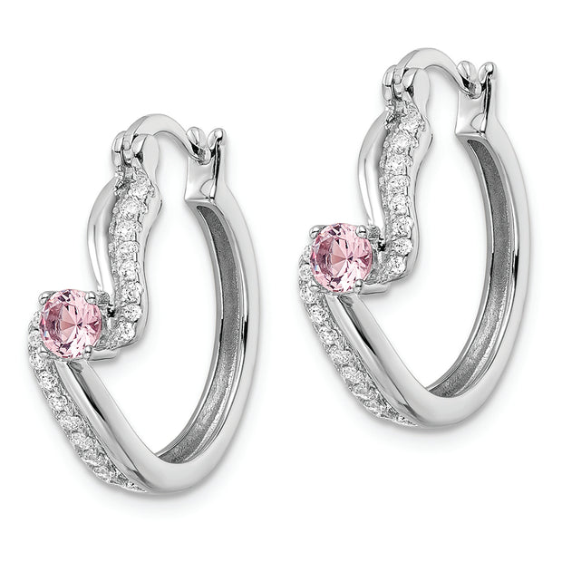 Sterling Silver Rhodium-plated Pink CZ Hoop Earrings