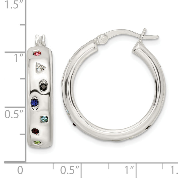 Sterling Silver Polished Multi-color CZ Circle Hoop Earrings
