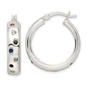 Sterling Silver Polished Multi-color CZ Circle Hoop Earrings