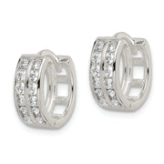 Sterling Silver Polished 2 Row CZ Hinged Hoop Earrings
