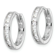 Sterling Silver Polished Rhodium-plated CZ Hinged Hoop Earrings