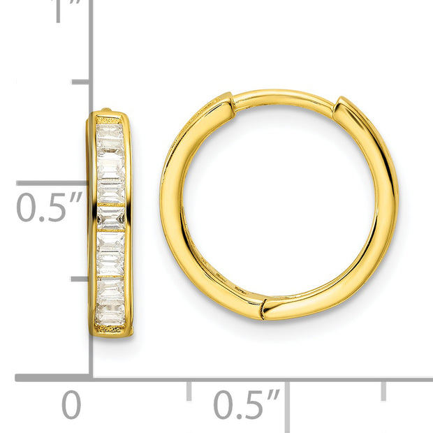 Sterling Silver Polished Gold-tone CZ Hinged Hoop Earrings