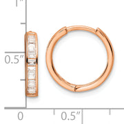 Sterling Silver Polished Rose-tone CZ Hinged Hoop Earrings