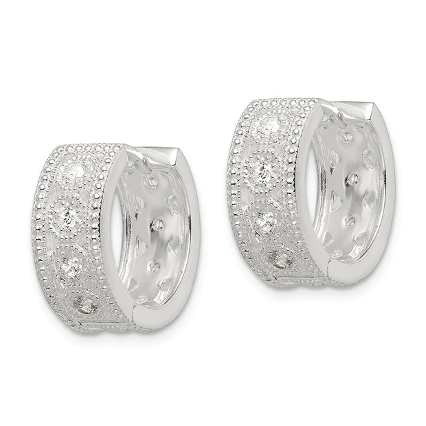 Sterling Silver CZ Hinged Hoop Earrings