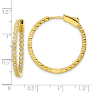 Sterling Silver Polished Gold-tone In & Out CZ Hinged Hoop Earrings