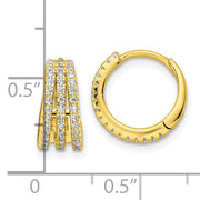Sterling Silver Gold-tone Polished Triple Row CZ Hinged Hoop Earrings