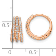 Sterling Silver Rose-tone Polished Triple Row CZ Hinged Hoop Earrings