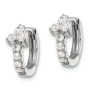 Sterling Silver Polished Rhodium-plated CZ Hinged Huggie Hoop Earrings
