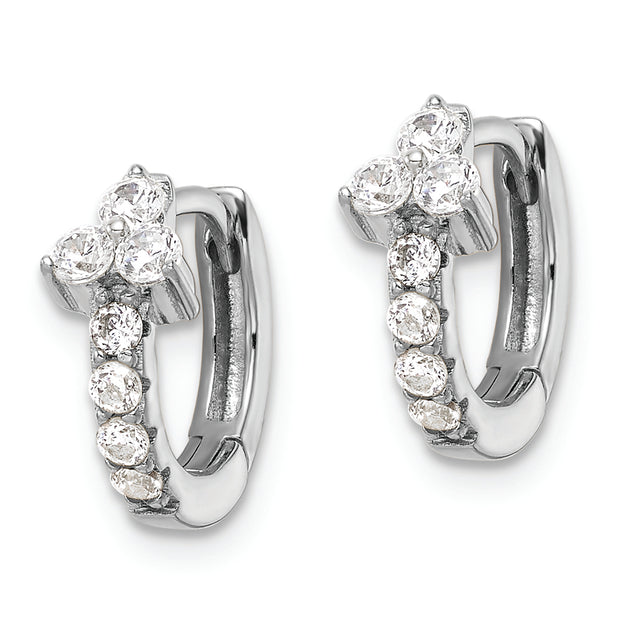 Sterling Silver Polished Rhodium-plated CZ Hinged Huggie Hoop Earrings