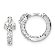 Sterling Silver Polished Rhodium-plated CZ Hinged Huggie Hoop Earrings