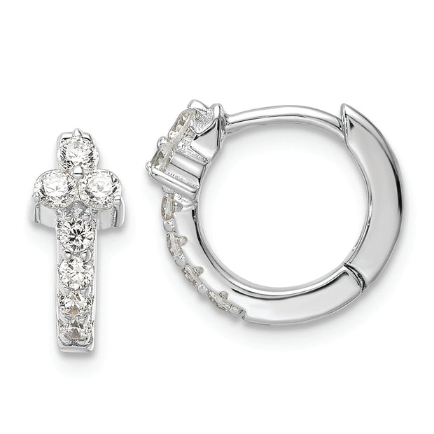 Sterling Silver Polished Rhodium-plated CZ Hinged Huggie Hoop Earrings