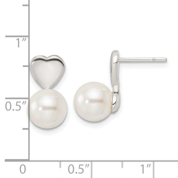 Sterling Silver Shell Pearl Heart Post Earrings