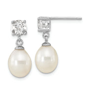 Sterling Silver Rh-pl W. Topaz 7-10mm Wht Teardrop FWC Pearl Earrings