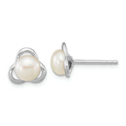 Sterling Silver Rho-plated 6-7mm White Button FWC Pearl Post Earrings