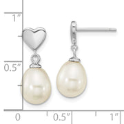 Sterling Silver Rho-plated 7x9mm White Teardrop FWC Pearl Dangle Earrings