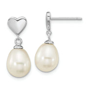 Sterling Silver Rho-plated 7x9mm White Teardrop FWC Pearl Dangle Earrings