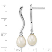 Sterling Silver Rhodium-plated 7x9mm Teardrop FWC Pearl Dangle Earrings