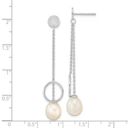 Sterling Silver Rhod-plated 7-10mm White Teardrop FWC Pearl Dangle Earrings