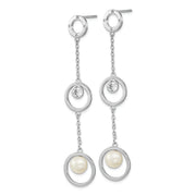 Sterling Silver Rhodium-plated CZ 6-7mm White Button FWC Pearl Earrings