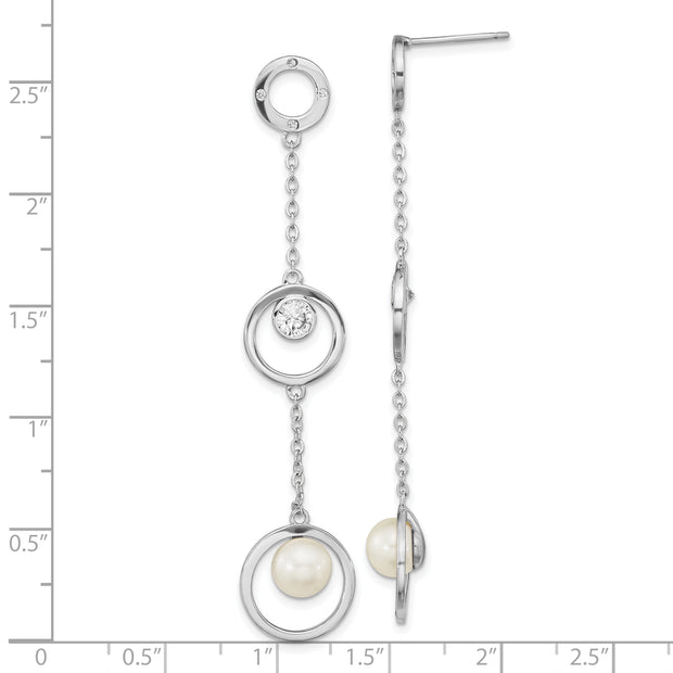 Sterling Silver Rhodium-plated CZ 6-7mm White Button FWC Pearl Earrings