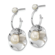Sterling Silver Rhodium-plated 3-6mm White Rice FWC Pearl Dangle Earrings