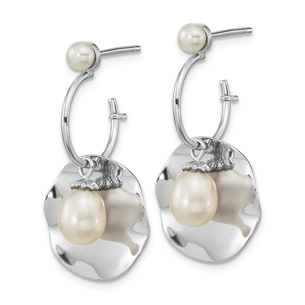Sterling Silver Rhodium-plated 3-6mm White Rice FWC Pearl Dangle Earrings