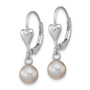 Sterling Silver RH-plated 6-7mm Grey FWC Pearl Heart Leverback Earrings