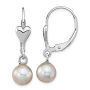 Sterling Silver RH-plated 6-7mm Grey FWC Pearl Heart Leverback Earrings