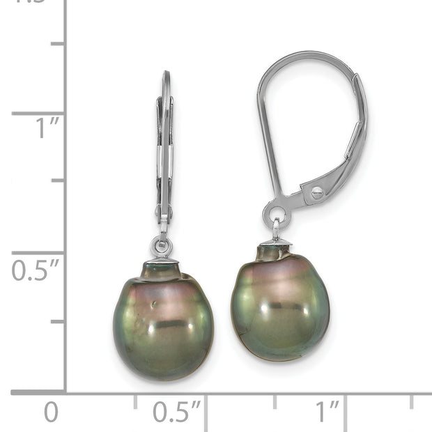 SS RH-plated 9-10mm Tahitian Saltwater Pearl Leverback Earrings