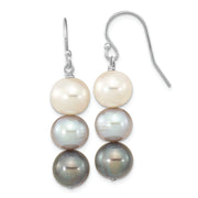 Sterling Silver RH-plated Black/White/Grey FWC Pearl Dangle Earrings