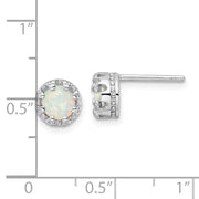 Sterling Silver Rhodium-plated Polished Created Opal Post Earrings