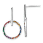 Sterling Silver Rh-plated Multi-color Nano Crystal Circle Post Earrings
