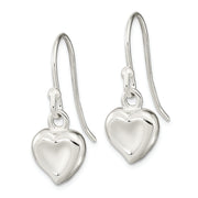 Sterling Silver Polished Heart Dangle Shephard Hook Earrings