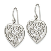 Sterling Silver Polished Filigree Heart Dangle Earrings