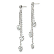Sterling Silver Polished Dangle Heart CZ Post Earrings
