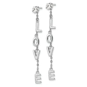 Sterling Silver Rhodium-plated Polished LOVE CZ Dangle Post Earrings