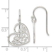 Sterling Silver Polished Heart Swirl Dangle Earrings