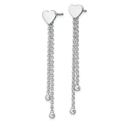 Sterling Silver Rhodium-plated Polished Heart Chain Dangle Post Earrings