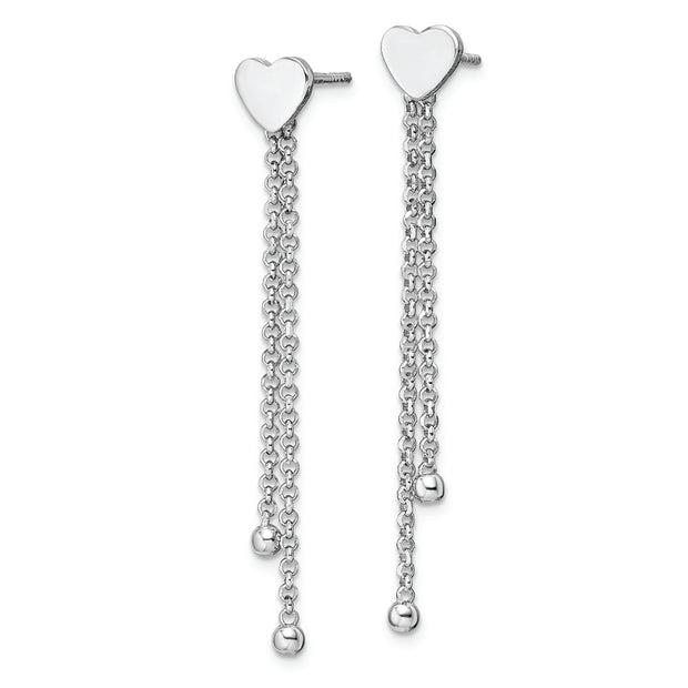 Sterling Silver Rhodium-plated Polished Heart Chain Dangle Post Earrings