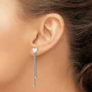 Sterling Silver Rhodium-plated Polished Heart Chain Dangle Post Earrings