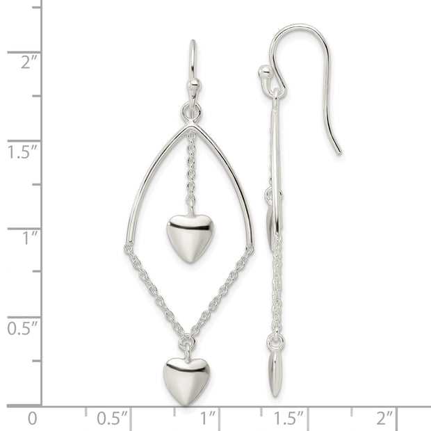 Sterling Silver Polished Dangle Hearts Dangle Earrings
