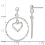Sterling Silver Polished Circle w/Dangle Heart Post Earrings
